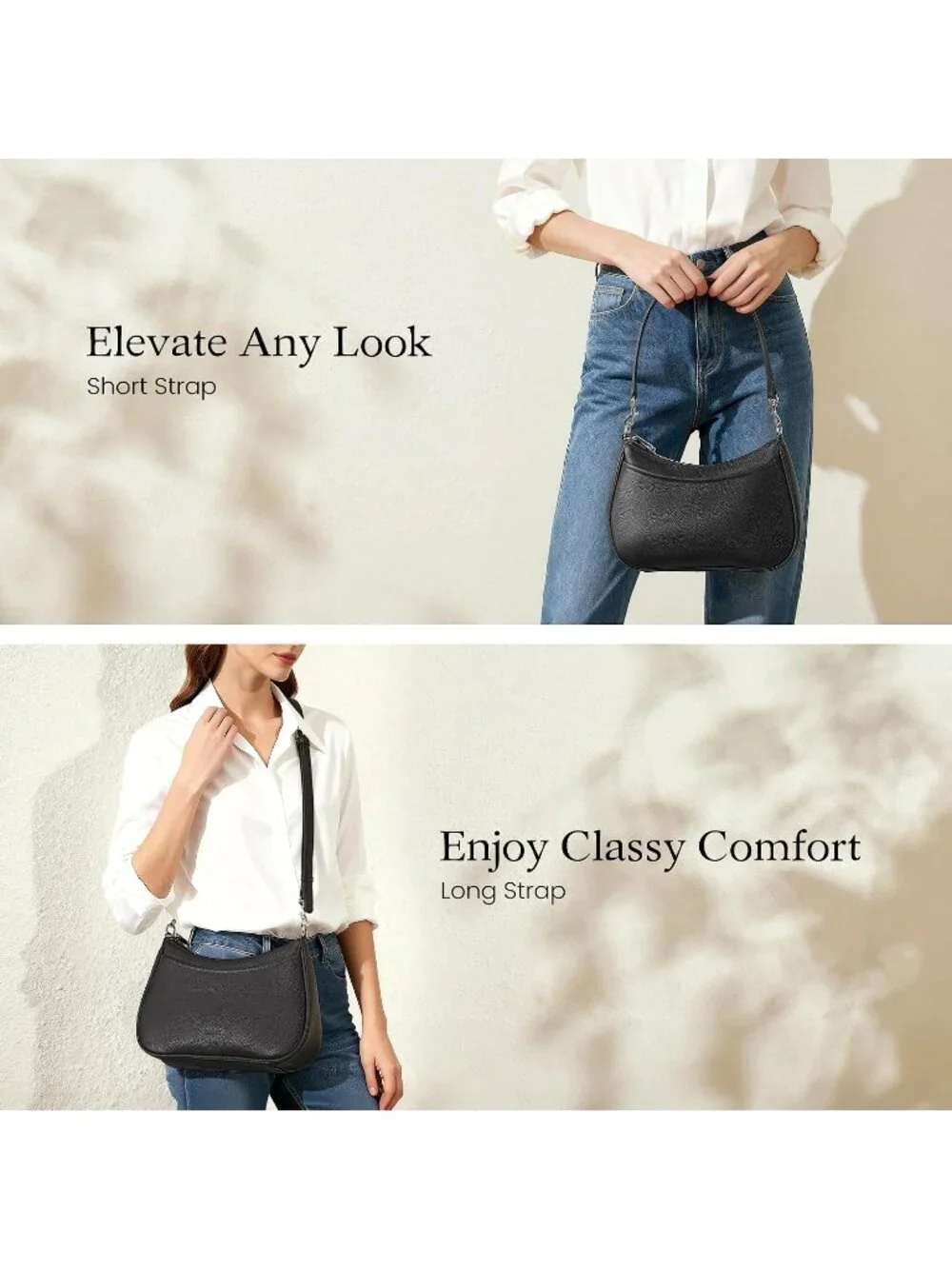 Women's Black Genuine Leather Fashion Anti Theft Trendy Purse with RFID Handbag